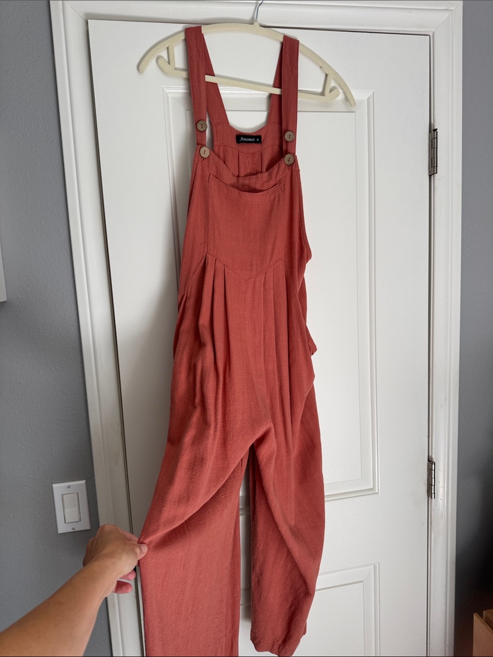 Women's Rust-Red Button-Strap Romper Jumpsuit